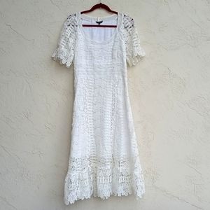 FLORYDAY Floral White Lace Midi Dress Size M
